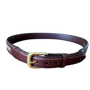 Brighton Mens Belt 34 Leather Chocolate Brown Gold Buckle Woven Detail